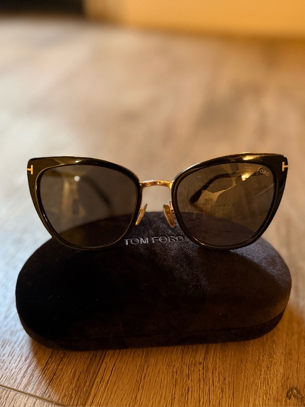 Tom Ford Simona Black Cat-Eye Sunglasses with Gold Bridge